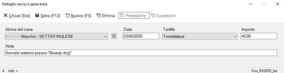 Scheda 'Servizi e spese Extra'